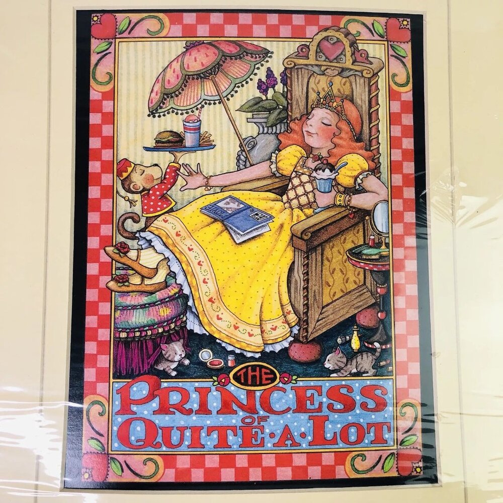 VTG 80s Mary Engelbreit Matted Card Picture PRINCESS OF QUITE A LOT 11 x 14 Seal